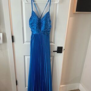 Elegant Blue Pleated Gown
